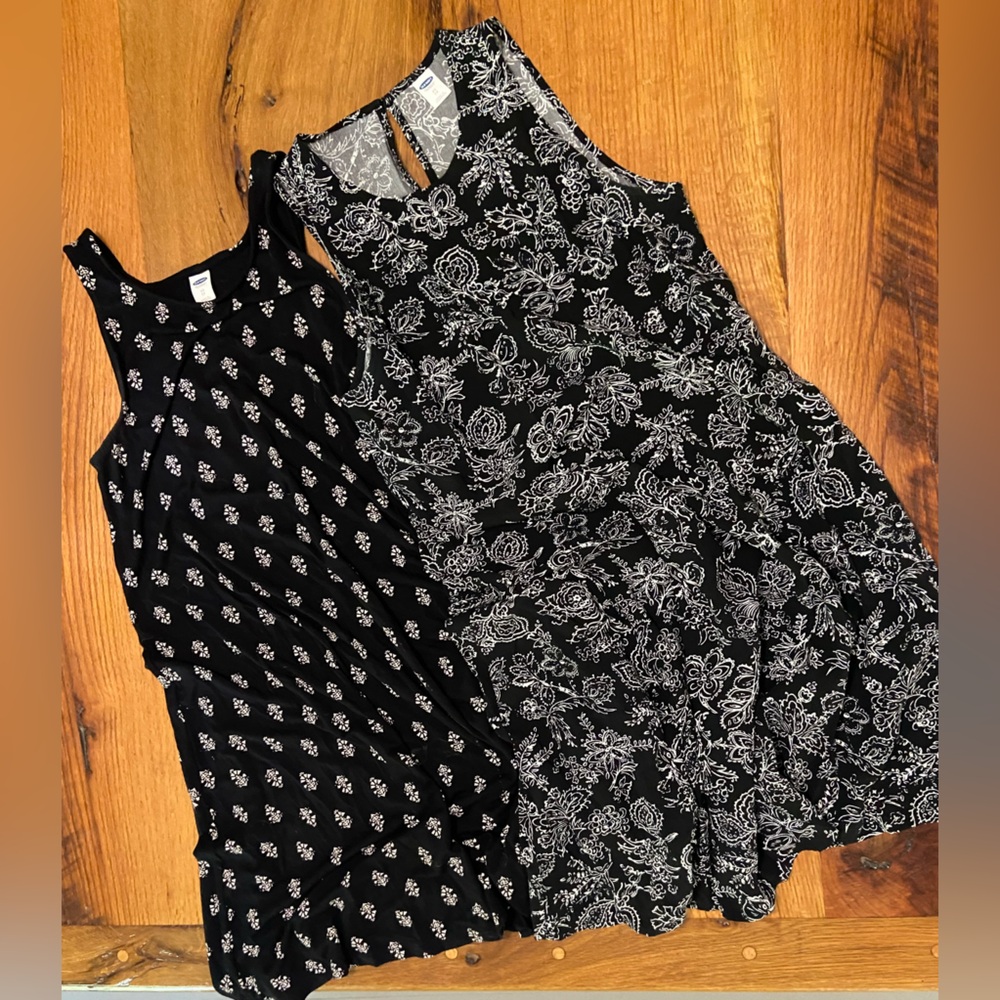 Old Navy Set of TWO Black & White Floral Dresses, Dress Up or Down, Size XS